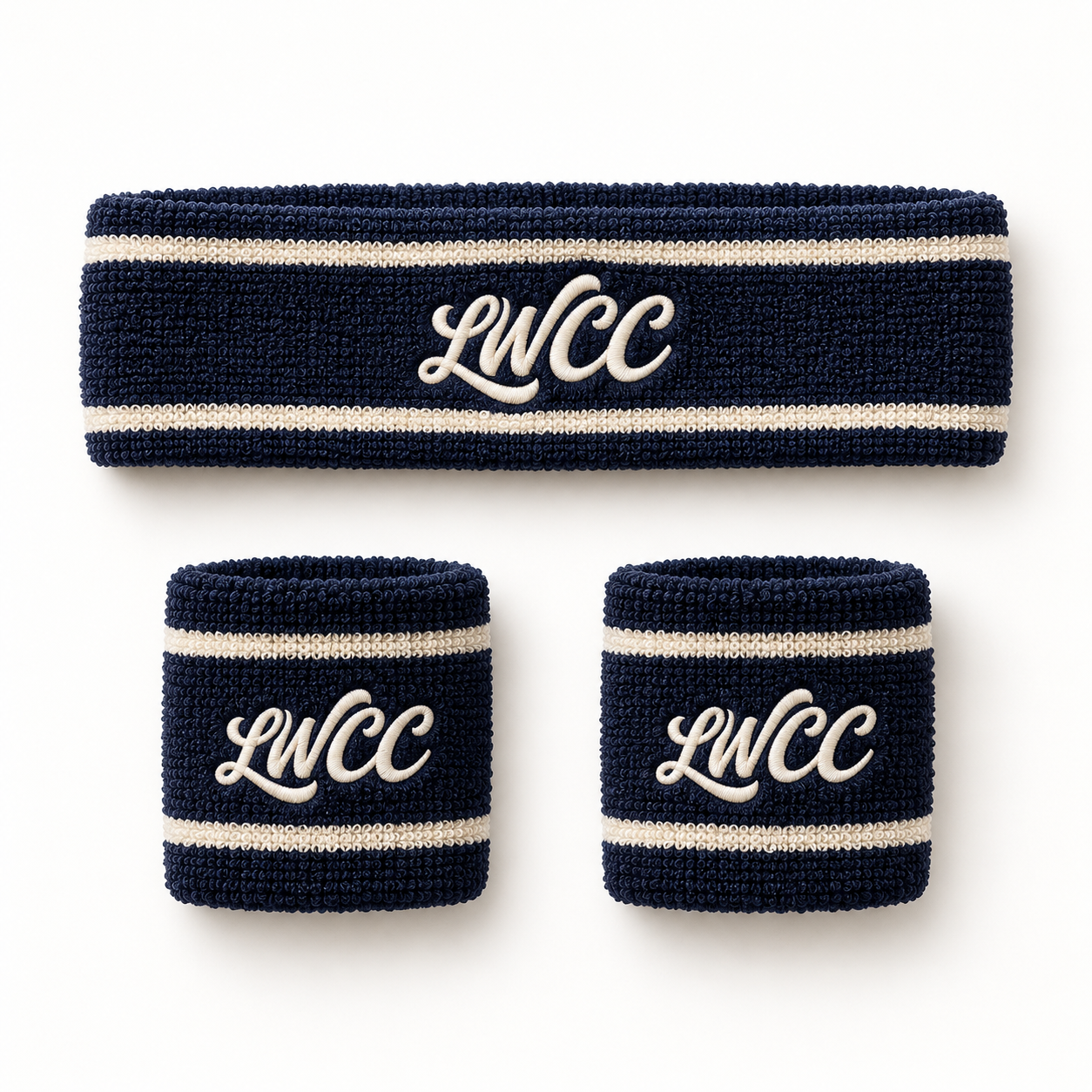 LWCC Court Club. headband and matching pair of wrist sweatbands