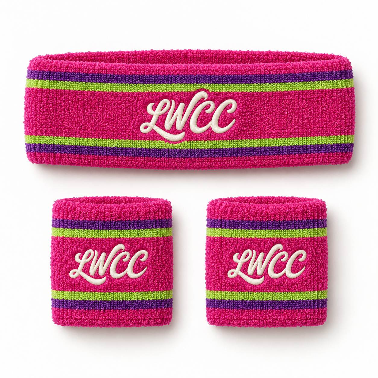 LWCC Neon Club. headband and matching pair of wrist sweatbands